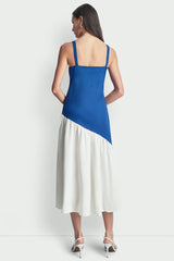 LINEN TWO-TONE MIDI DRESS