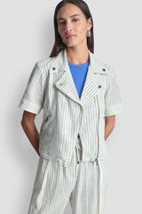 PINSTRIPE SHORT SLEEVE MOTO JACKET