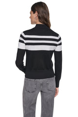 STRIPED MOCK NECK ZIP SWEATER