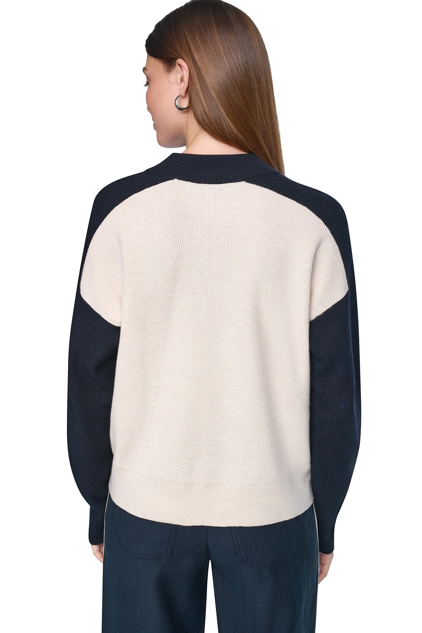 COLOR BLOCK MOCK-NECK HALF-ZIP SWEATER