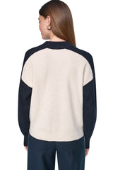 COLOR BLOCK MOCK-NECK HALF-ZIP SWEATER