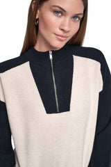 COLOR BLOCK MOCK-NECK HALF-ZIP SWEATER