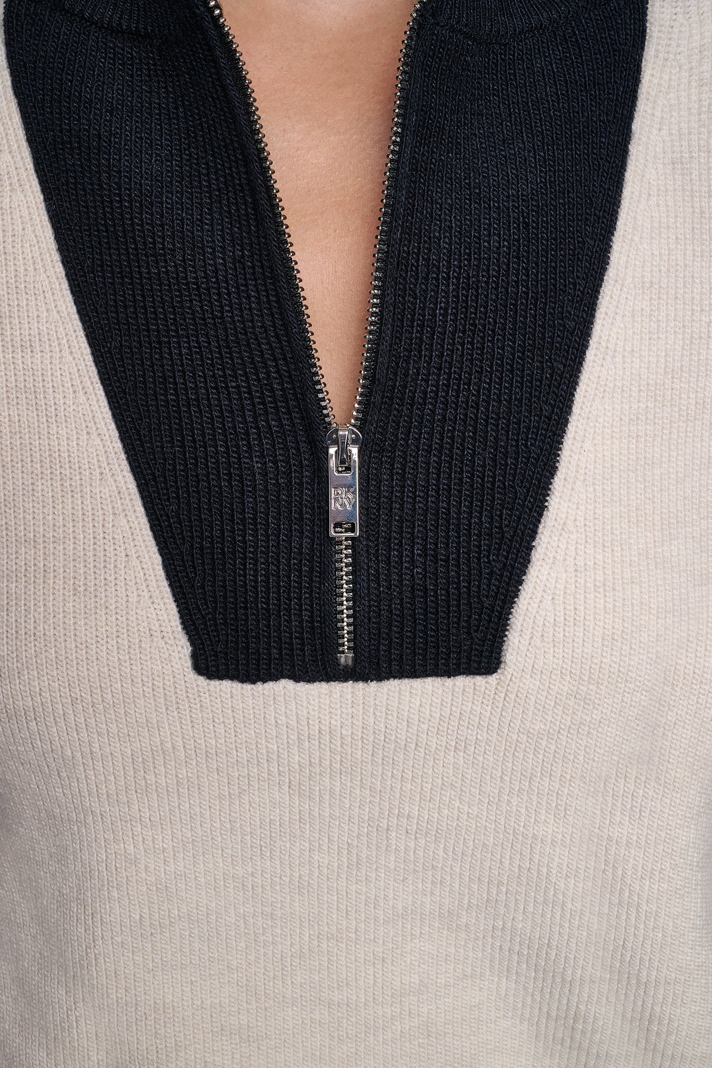 COLOR BLOCK MOCK-NECK HALF-ZIP SWEATER