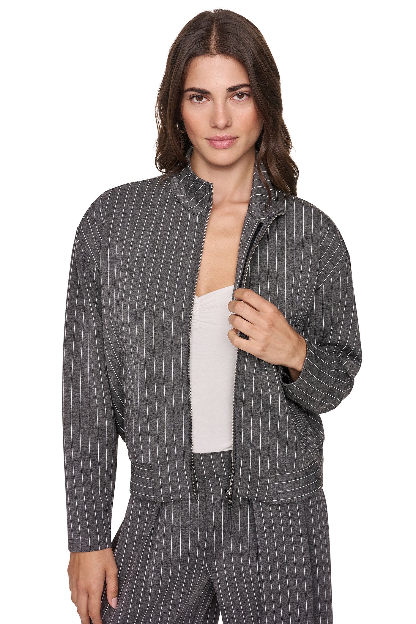 FULL-ZIP PINSTRIPE JACKET