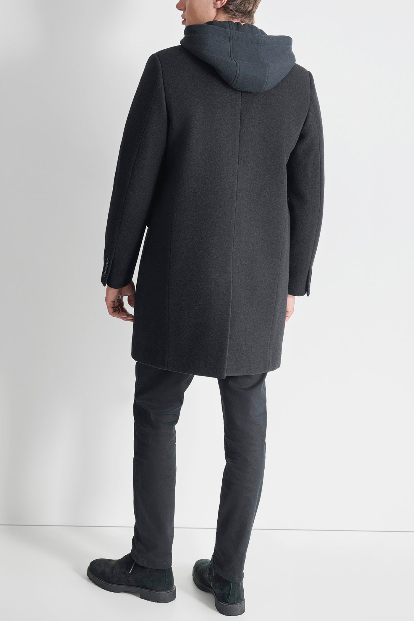 FAUX WOOL COAT WITH HOODED BIB