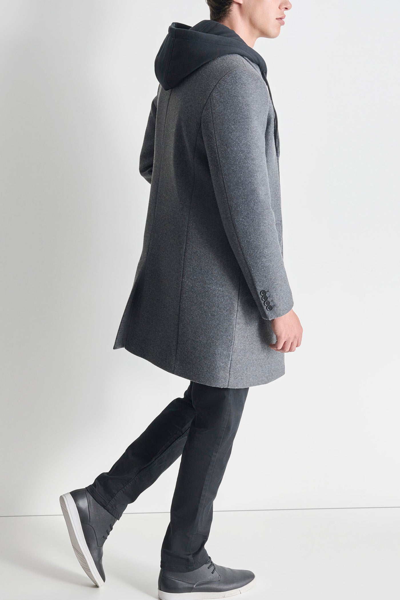 FAUX WOOL COAT WITH HOODED BIB