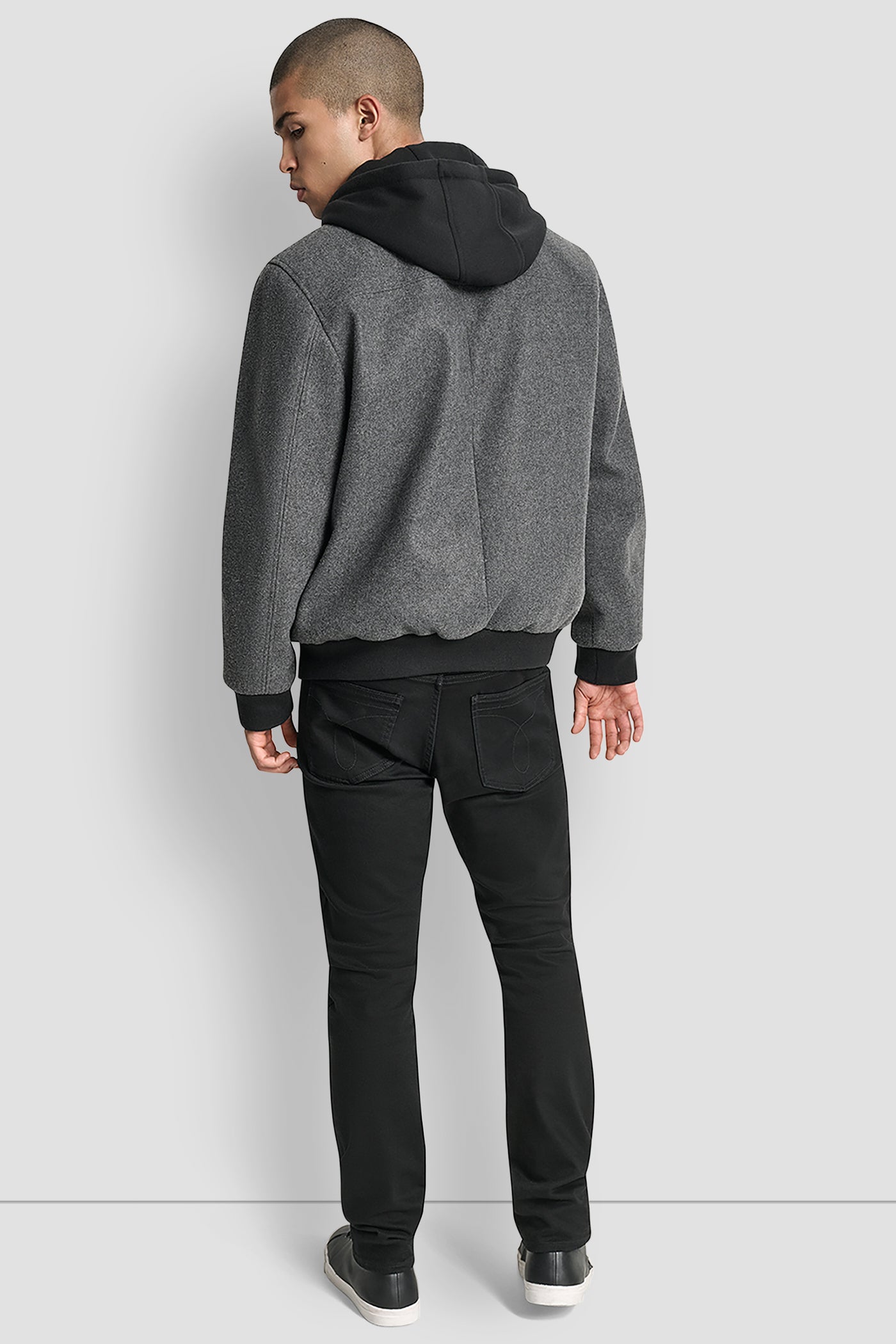FAUX WOOL BOMBER WITH HOODED BIB