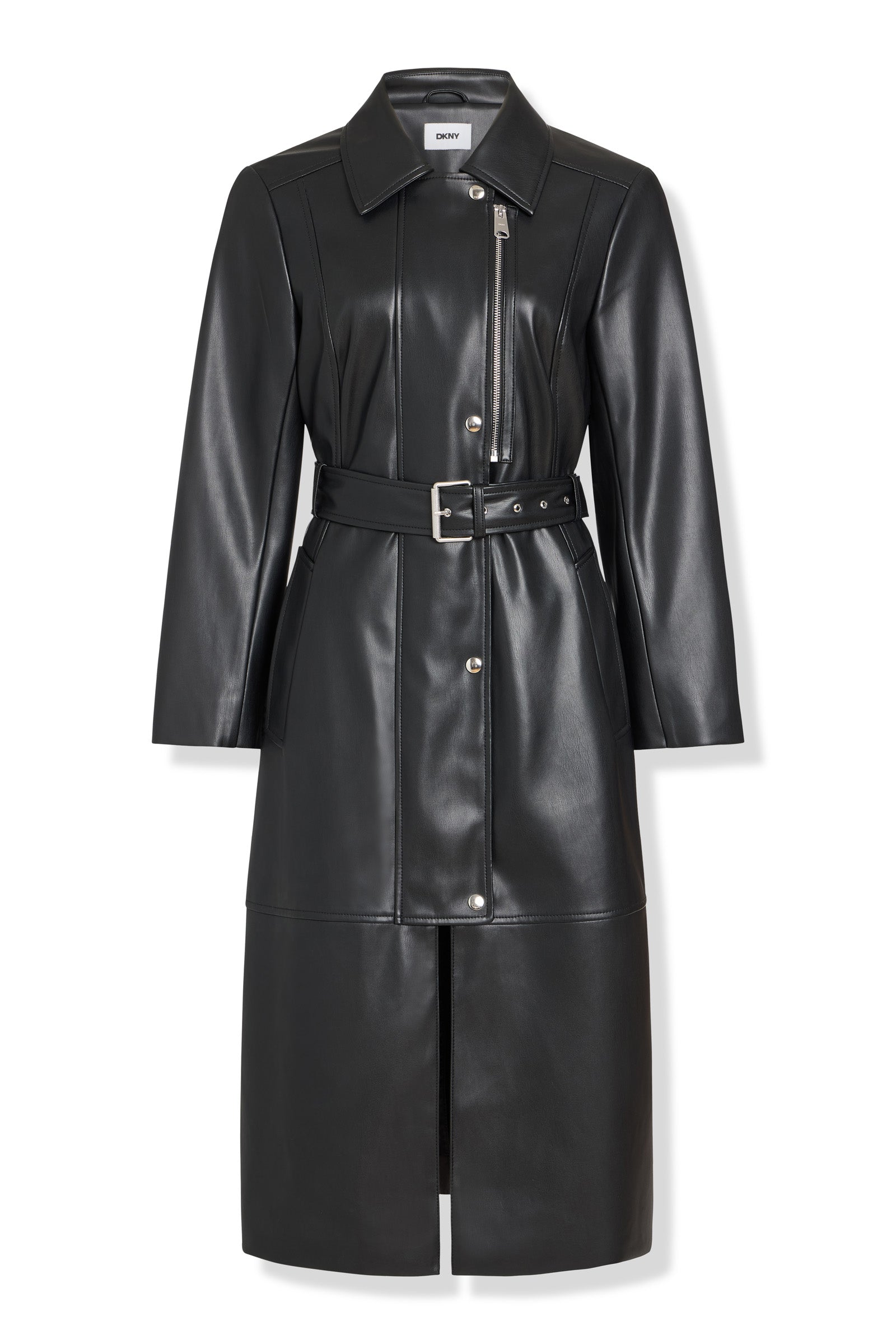 VEGAN LEATHER BELTED TRENCH