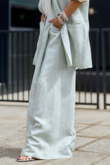 Light Mint Pinstripe Wide-Leg Trousers