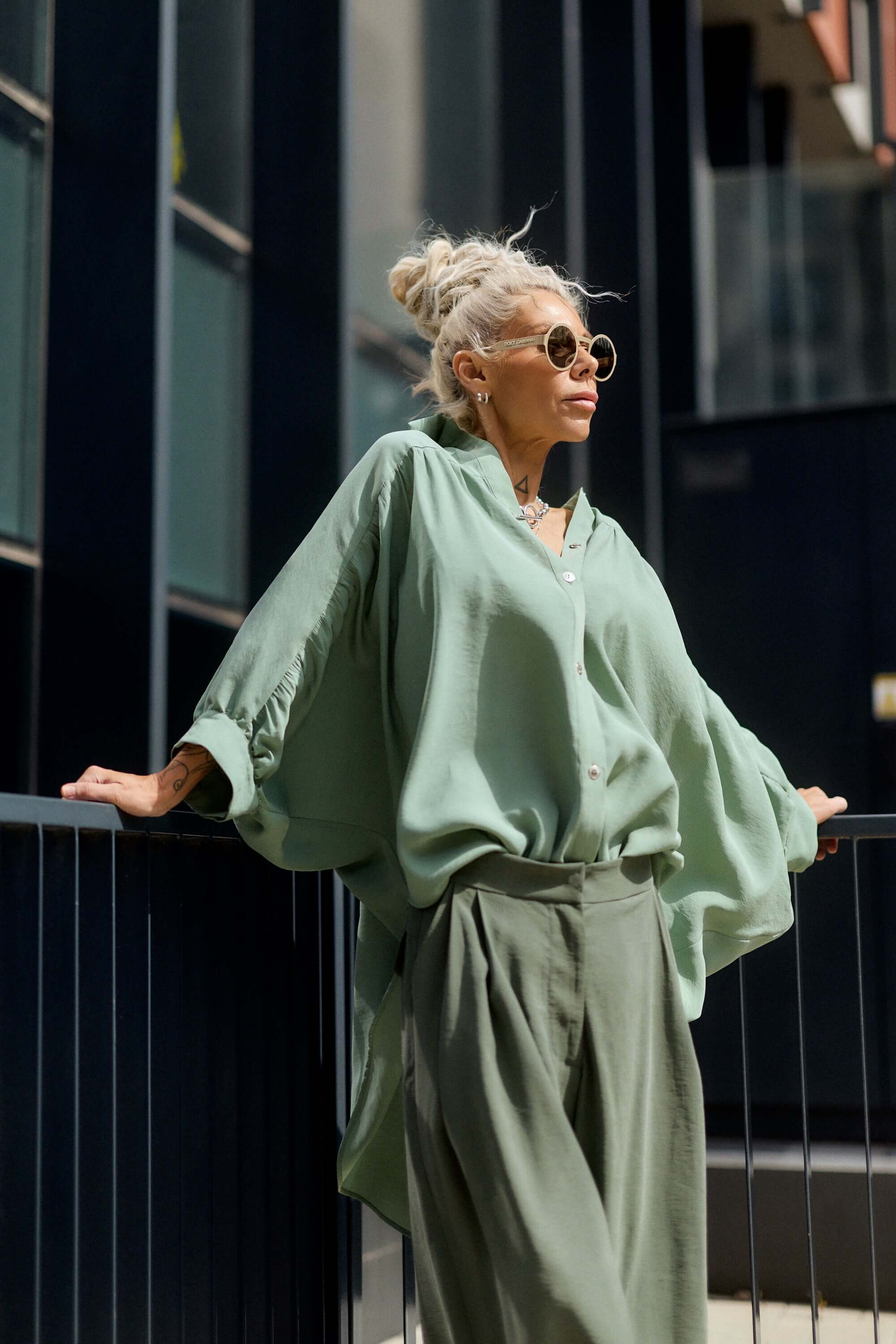 Green Wide-Leg Pants