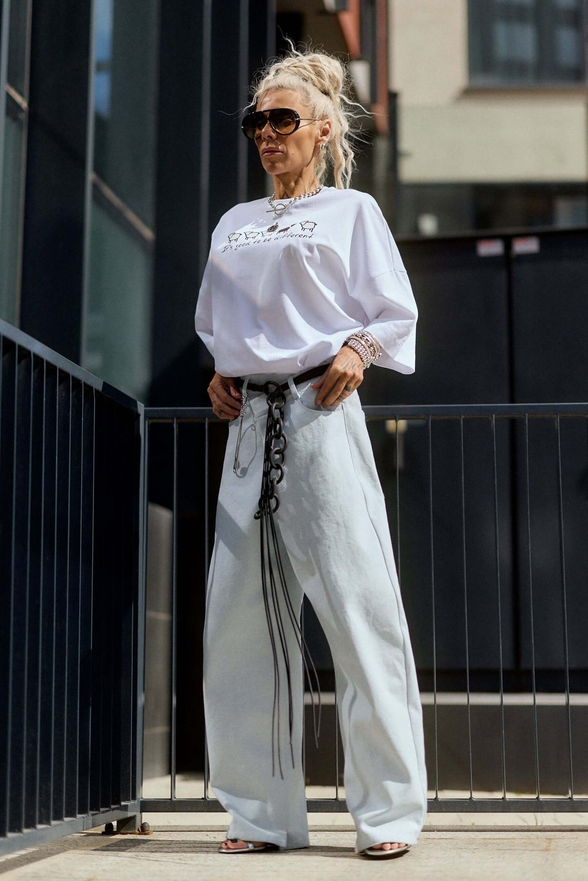 Wide-Leg Denim Pants