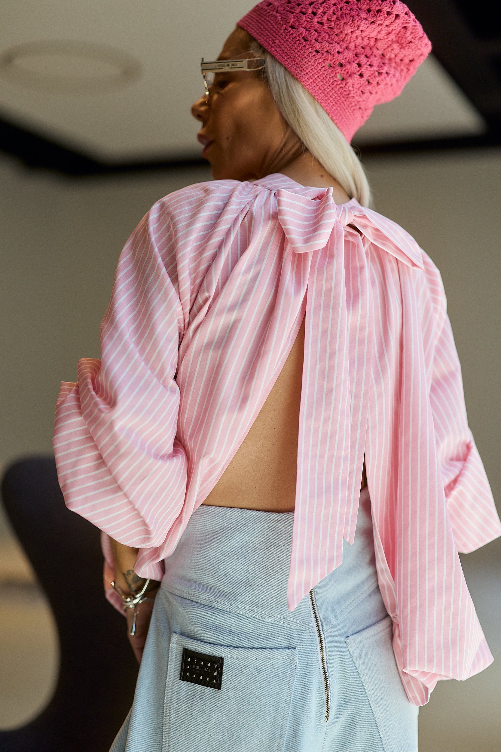 Ice Blue Wide-Leg Denim Pants