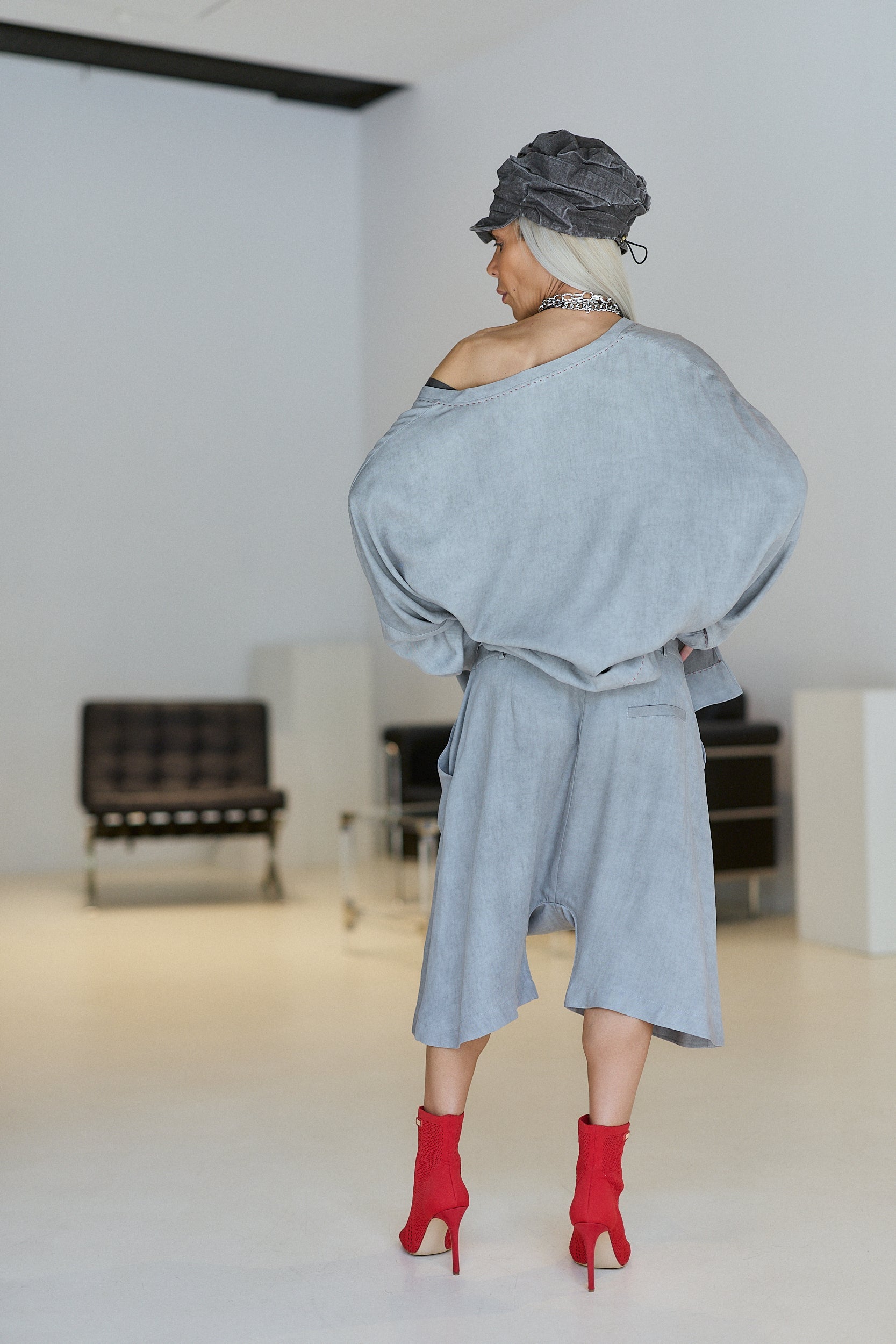 Grey Draped Harem Shorts