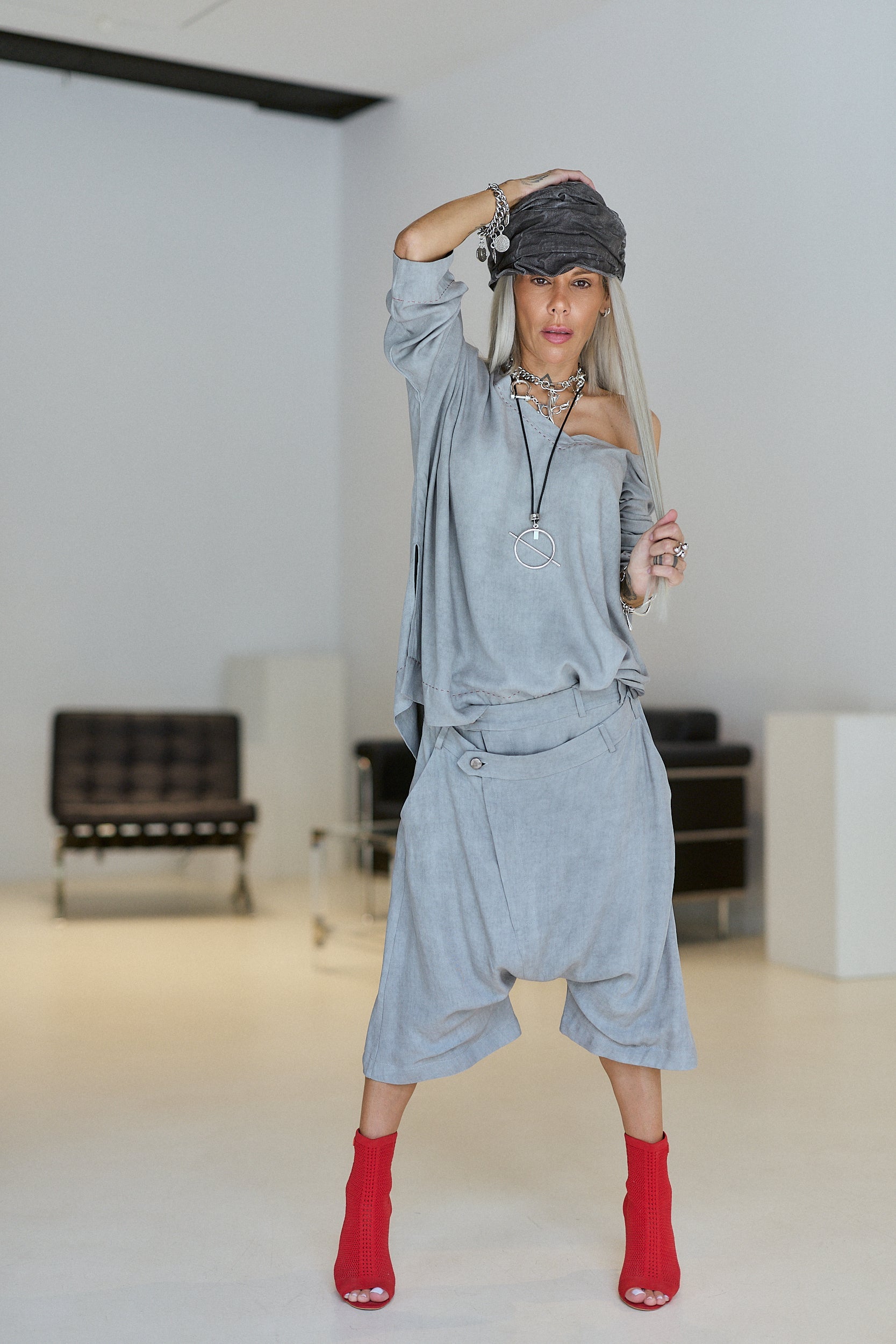 Grey Draped Harem Shorts