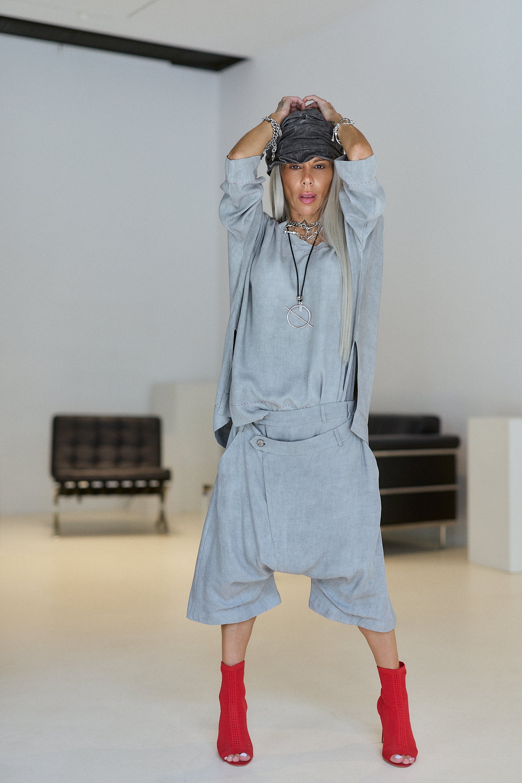 Grey Oversized Asymmetric Blouse