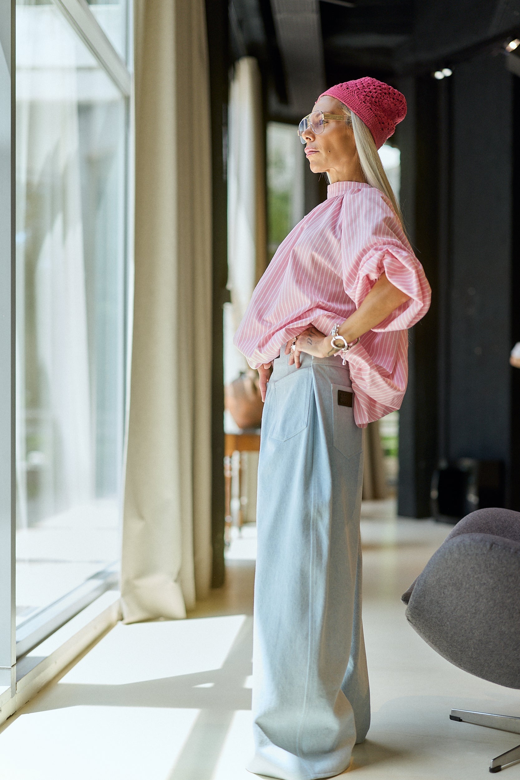Pink Striped Open-Back Shirt